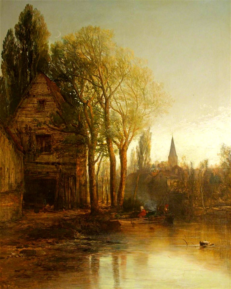 James Webb (1835-1895) - A House by a Pool, with a Distant Spire - 1439053 - National Trust