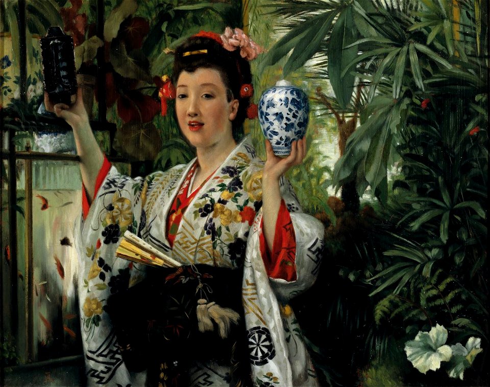 James Tissot - Young Woman Holding Japanese Objects