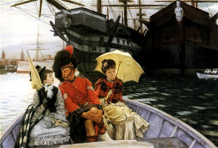 James Tissot - Portsmouth Dockyard. Free illustration for personal and commercial use.