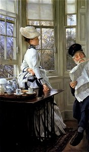 James Tissot Reading the News 1874FXD. Free illustration for personal and commercial use.