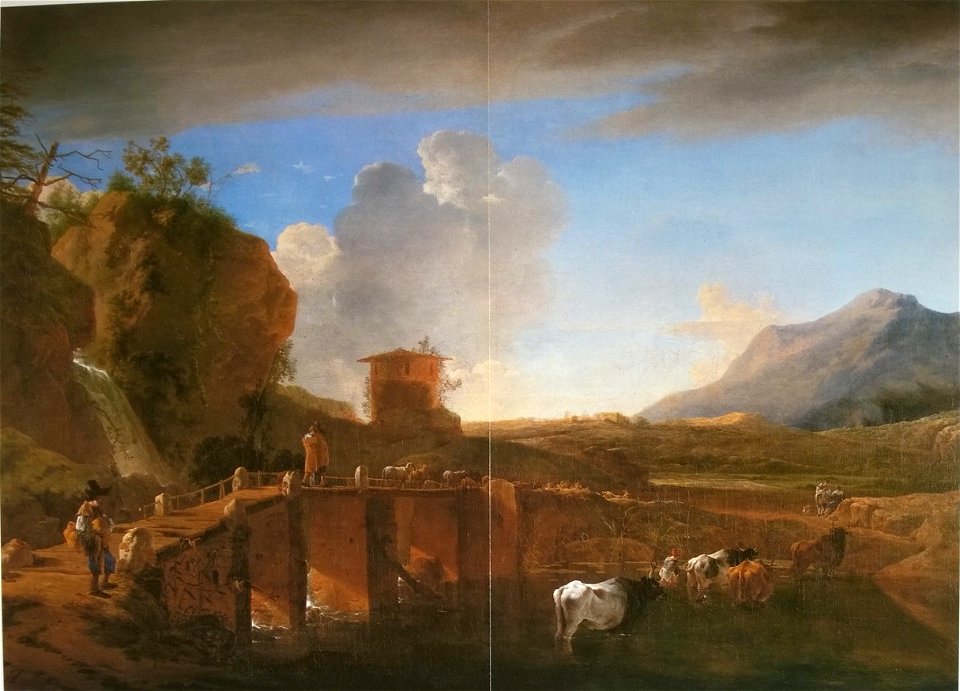 Jan Asselijn - Italian Landscape with a Rustic Bridge near Tivoli