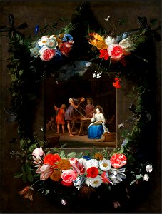 Jan Anton van der Baren - Garland of Flowers Surrounding the Holy Family