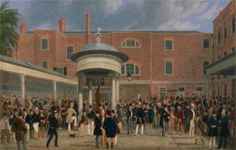 James Pollard - Epsom Races- Settling Day at Tattersalls - Google Art Project. Free illustration for personal and commercial use.