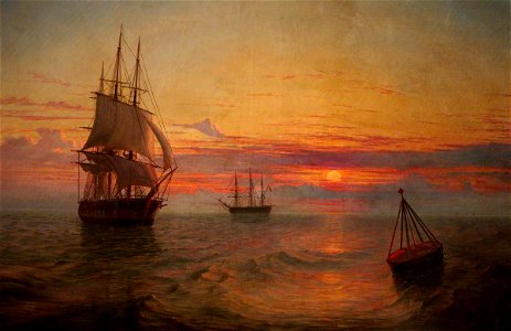 James Richard Marquis (c.1833-1885) - Man-of-War and a Buoy at Sunset - 836256 - National Trust