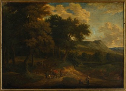 Jan Baptist Huysmans - Landscape with staffage at sunset - M.Ob.2308 MNW - National Museum in Warsaw. Free illustration for personal and commercial use.