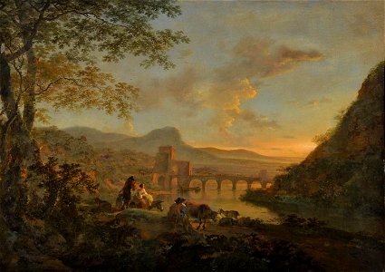 Jan Both - A view of Ponte Molle at dusk with figures and animals to the foreground 501771-27