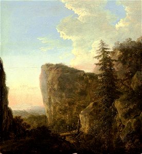 Jan Both - An Italianate landscape with a muleteer and travellers on a mountain track