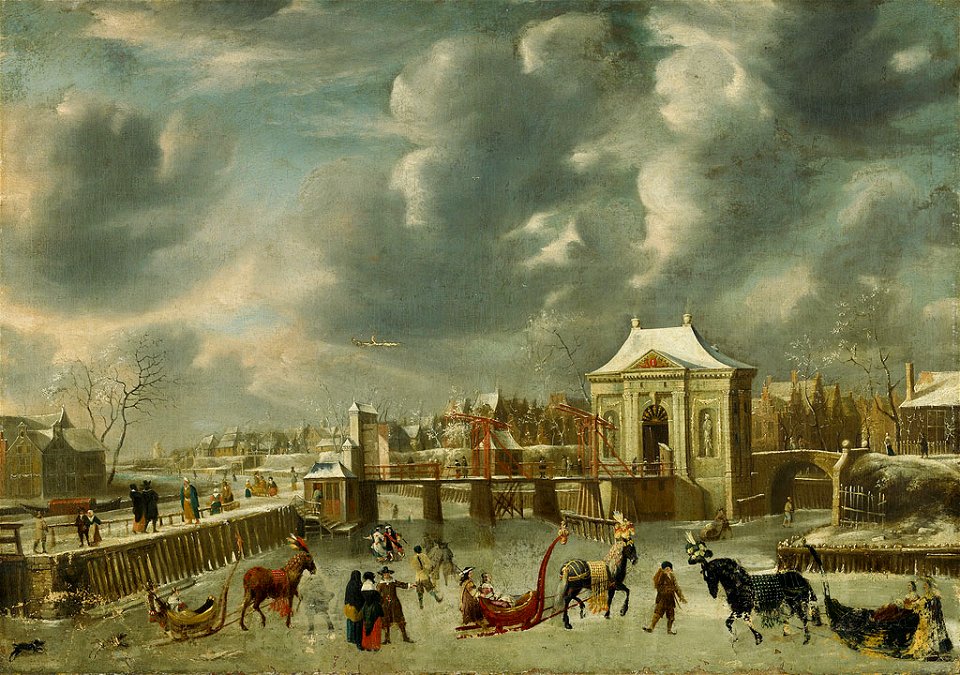 Jan Abrahamsz. Beerstraaten - Stadsgracht met Heiligewegspoort in de winter (ca. 1663)