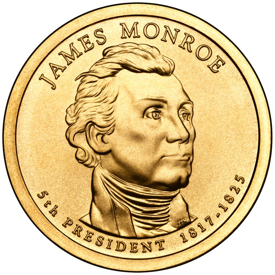 James Monroe Presidential $1 Coin obverse. Free illustration for personal and commercial use.