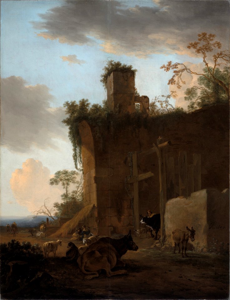 Jan Asselijn - Italianate Landscape with Drovers, Cattle and Sheep beside Ruins - 1994.154 - Fogg Museum