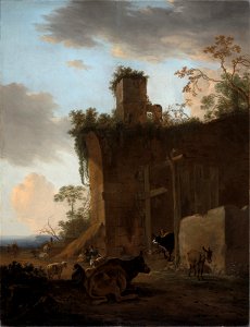 Jan Asselijn - Italianate Landscape with Drovers, Cattle and Sheep beside Ruins - 1994.154 - Fogg Museum