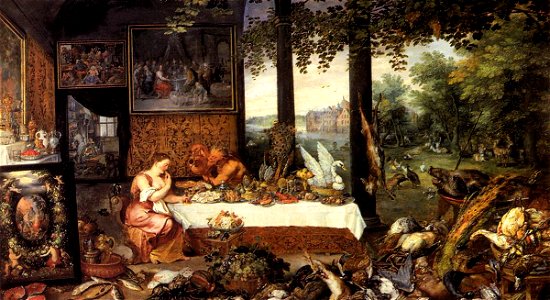 Jan Brueghel (I) - The Sense of Taste - WGA3579. Free illustration for personal and commercial use.
