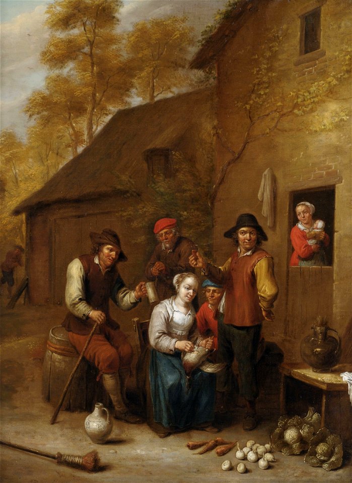 Jan Baptist Nollekens (attr) Fröhliche Bauerngesellschaft vor einem Haus