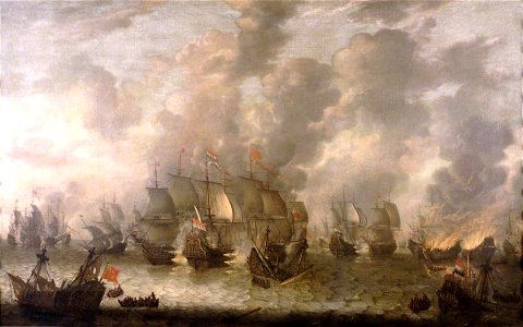 Jan Abrahamsz. Beerstraten (1622-1666) - The Battle of Scheveningen, 31 July 1653 - BHC0278 - Royal Museums Greenwich. Free illustration for personal and commercial use.