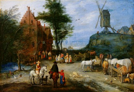 Jan Bruegel (I) - Village street. Free illustration for personal and commercial use.