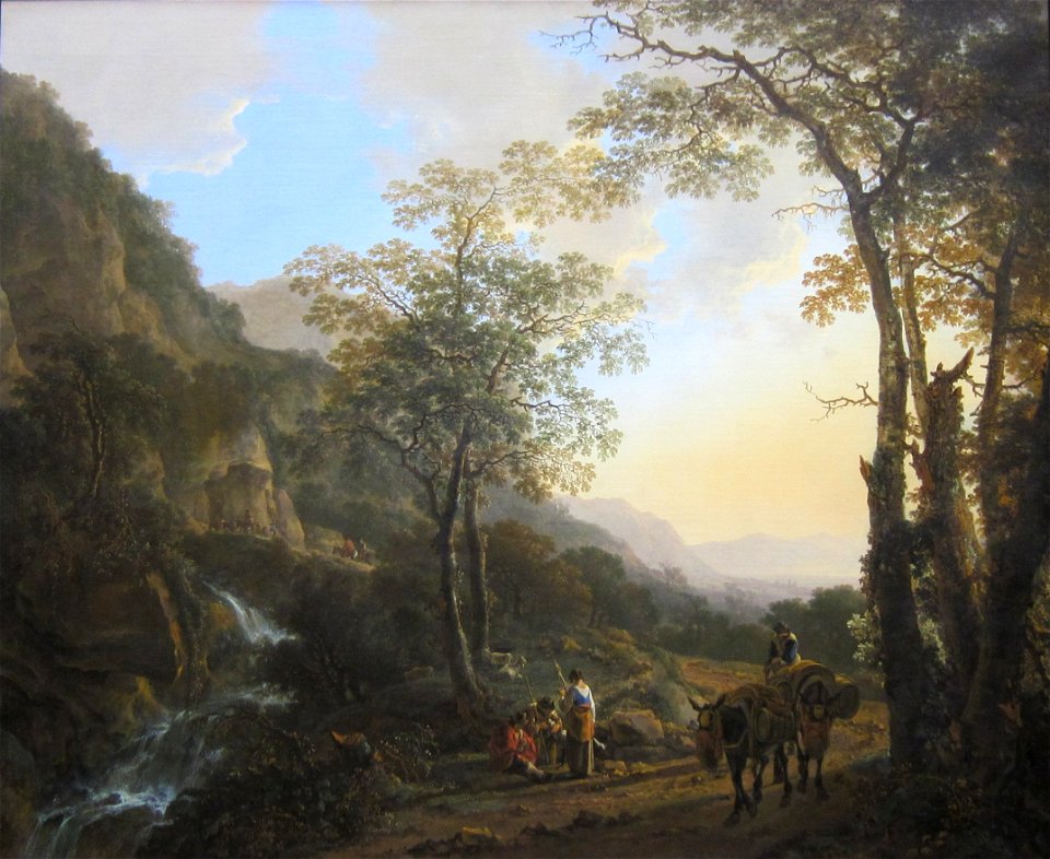 Jan Both Flußlandschaft mit Fähre und einem mit Vieh beladenem Boot