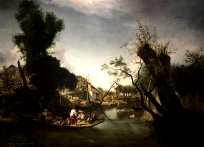 Jan Baptist Weenix - River landscape with a ferry