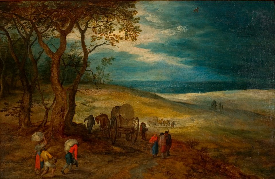 Jan Brueghel de Oude - Heuvelachtig landschap met voetvolk en huifkarren - 0056 - Rijksmuseum Twenthe