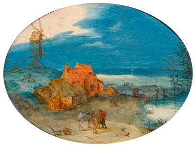 Jan Brueghel de Oude - Landschap met hofstede en windmolen - 0051 - Rijksmuseum Twenthe. Free illustration for personal and commercial use.