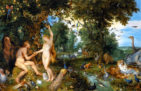 Jan Brueghel de Oude ^ Peter Paul Rubens - The Garden of Eden with the Fall of Man - 253 - Mauritshuis. Free illustration for personal and commercial use.
