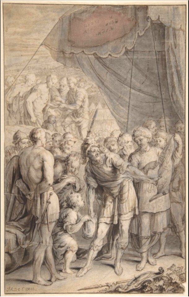 Jan Anthonie Coxie - Design for a Title Page - A General and His Army Looking at a Map