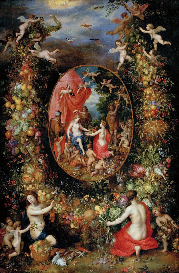 Jan Brueghel - Krans van vruchten en bloemen rond een allegorie op de landbouwFXD