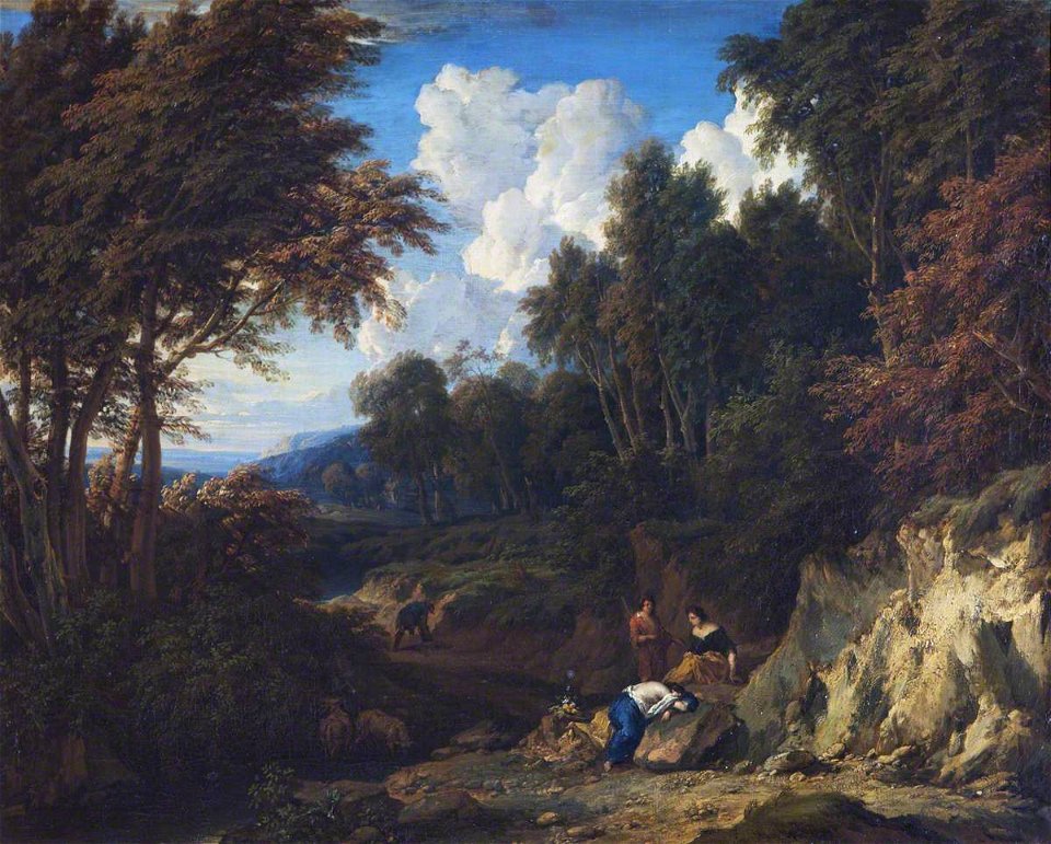 Jan Baptist Huysmans (1654-1716) - A Valley Landscape with a Grieving Woman and Companions - 1401153 - National Trust
