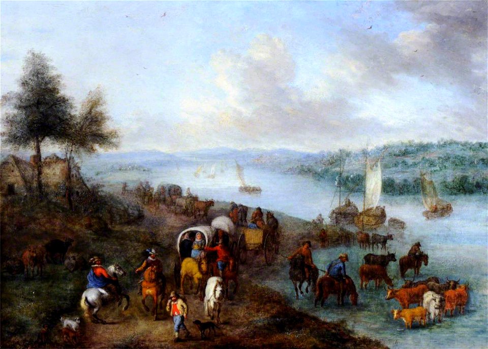 Jan Brueghel the elder (1568-1625) (style of) - River Landscape with Horsemen and Carts on a Road - 959425 - National Trust
