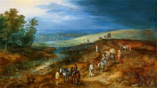 Jan Breughel (II) - Landschap met reizigers en roerdompjager - Gal.-Nr. 881 - Staatliche Kunstsammlungen Dresden