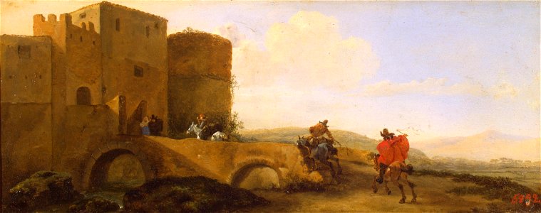 Jan Asselijn - Riders Gallopping towards the Gates of the Fortress