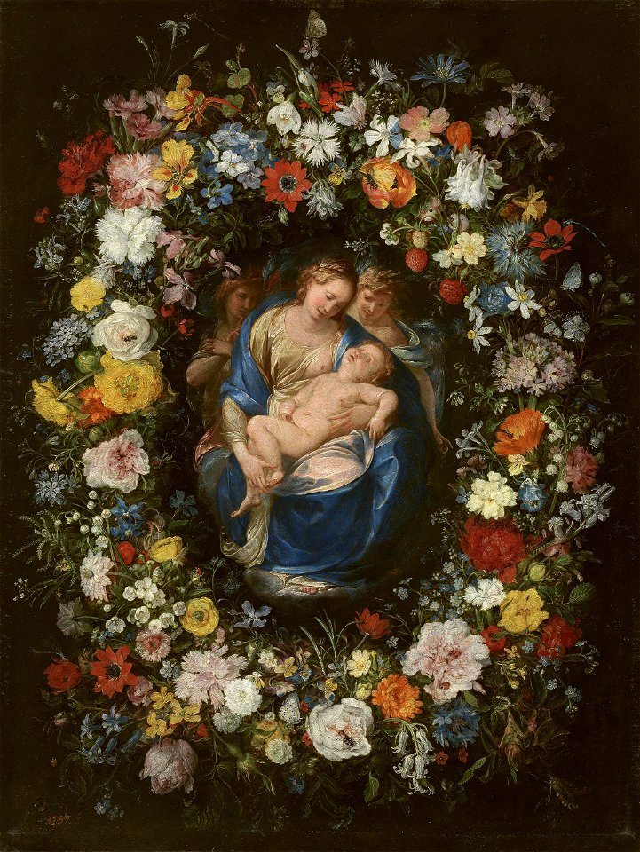 Jan Brueghel (I) - Wreath with Virgin and Child and Two Angels