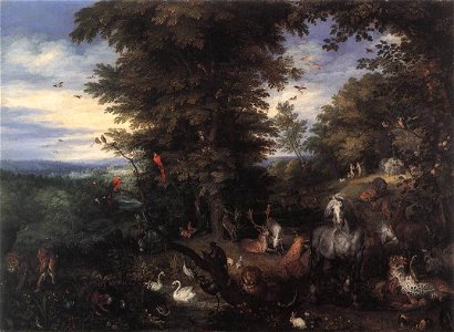 Jan Brueghel (I) - Adam and Eve in the Garden of Eden - WGA03584. Free illustration for personal and commercial use.