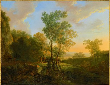 Jan Both - An Italianate wooded landscape with travellers