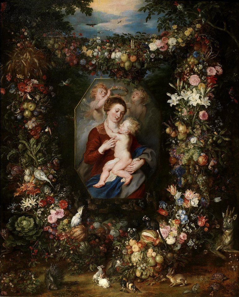 Jan Brueghel (I) - Virgin and Child Surrounded by Flowers and Fruit - WGA3604