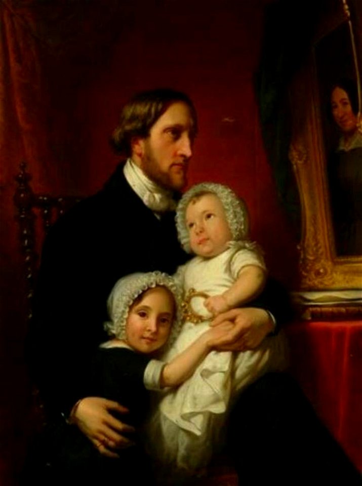 Jan Adam Kruseman - Portret van Simeon Petrus baron van Heemstra (1815-1896) met zijn dochters Anna Elisabeth (1847-1888) en Sophia Adriana Johanna (1848-1875) - os I-240 - Frans Hals Museum