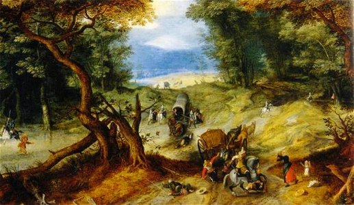 Jan Brueghel (I) en Sebastiaan Vrancx - Boslandschap met een overval op een bospad - 983 - Royal Museum of Fine Arts Antwerp