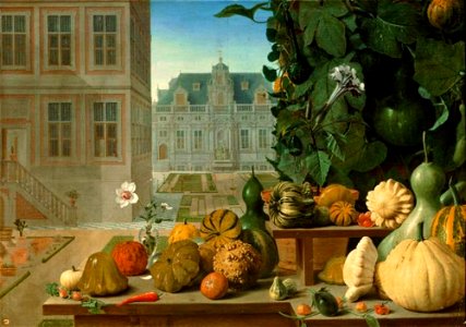 Jan Anton van der Baren - Stilleven van pompoenen voor een binnenhof - GG 5716 - Kunsthistorisches Museum