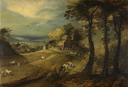 Jan Brueghel (I) and Joos de Momper - A farm. Free illustration for personal and commercial use.