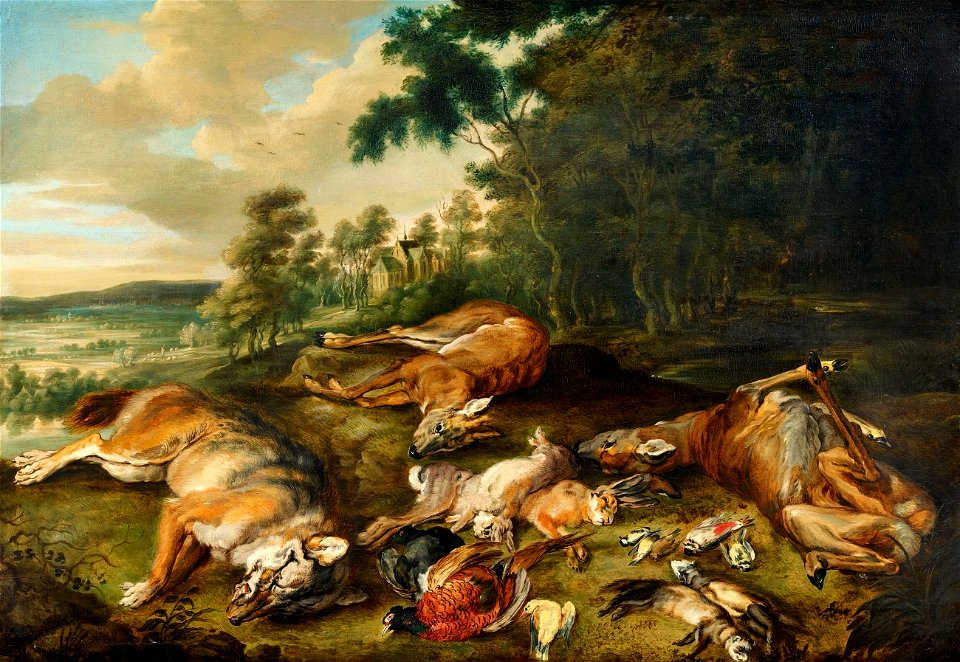 Jan Brueghel II-Lucas van Uden - Wooded Landscape with a Game Still Life, Lempertz-1097-2070
