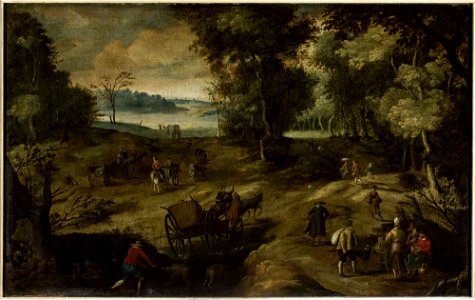 Jan Brueghel I - Landscape with peasants - M.Ob.2488 MNW - National Museum in Warsaw. Free illustration for personal and commercial use.