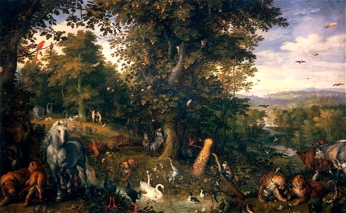 Jan Brueghel I - The Garden of Eden with the Fall of Man. Free illustration for personal and commercial use.