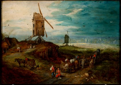 Jan Brueghel I - Landscape with windmills - M.Ob.1060 - National Museum in Warsaw. Free illustration for personal and commercial use.