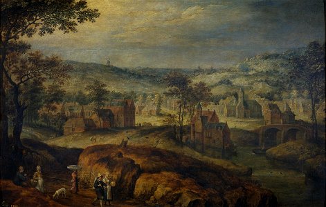 Jan Brueghel (I) - Landscape with village. Free illustration for personal and commercial use.