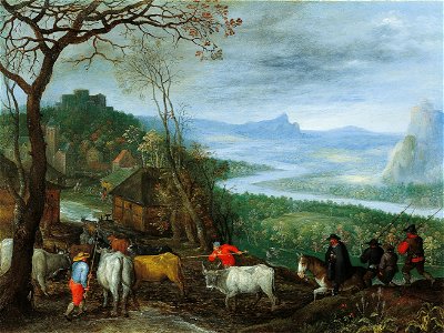 Jan brueghel i a landscape with herdsmen driving cattle to a village115308)