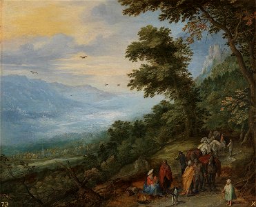 Jan Brueghel (I) - Train of Animals and Gypsies in a Forest. Free illustration for personal and commercial use.