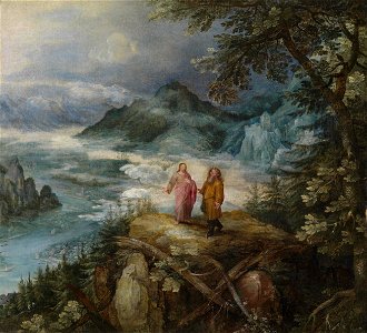 Jan Brueghel d. Ä. - Weite Gebirgslandschaft mit der Versuchung Christi