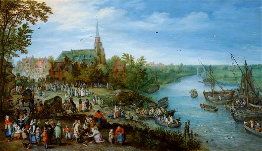 Jan Bruegel (I) - Village Kermis in Schelle with Self Portrait. Free illustration for personal and commercial use.