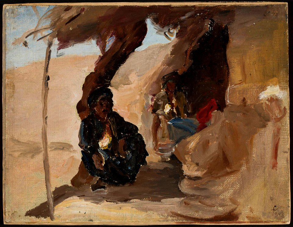 Jan Ciągliński - Desert - Resting in the desert. From the journey to Palestine - MP 1542 MNW - National Museum in Warsaw. Free illustration for personal and commercial use.