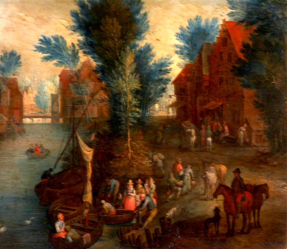 Jan Brueghel the elder (1568-1625) (style of) - River Scene with Passengers Embarking and Disembarking - 353016 - National Trust