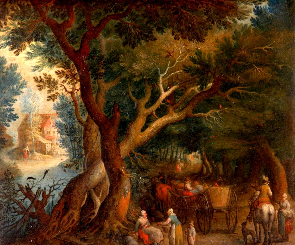 Jan Brueghel the elder (1568-1625) (style of) - Scene of Travellers on the Road in a Wood - 353015 - National Trust